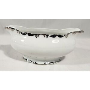 MIKASA Marlboro GRAVY BOAT Fine China white silver scallop‎ trim 9267 Japan EUC